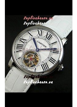Cartier Ronde de Tourbillon Japanese Replica Watch in White Strap