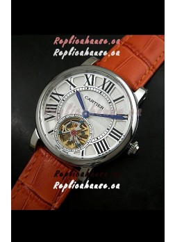 Cartier Ronde de Tourbillon Japanese Replica Watch in Brown Strap