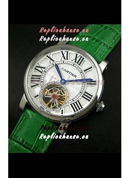 Cartier Ronde de Tourbillon Japanese Replica Watch in Green Strap