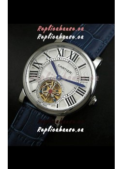 Cartier Ronde de Tourbillon Japanese Replica Watch in Blue Strap