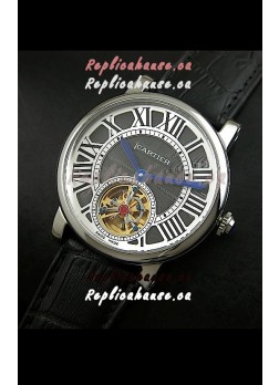 Cartier Ronde de Tourbillon Japanese Replica Watch in Black Dial
