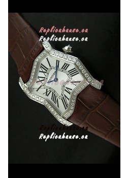 Cartier Tank Folle Ladies Replica Watch in Steel Case/Brown Strap