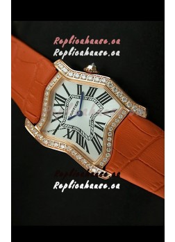 Cartier Tank Folle Ladies Replica Watch in Yellow Gold Case/Orange Strap