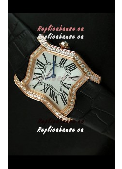 Cartier Tank Folle Ladies Replica Watch in Yellow Gold Case/Black Strap