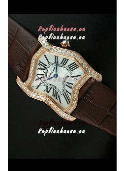 Cartier Tank Folle Ladies Replica Watch in Yellow Gold Case/Brown Strap