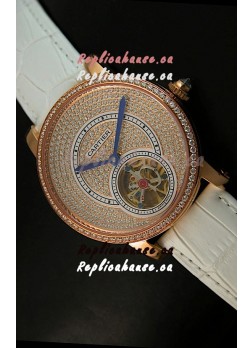 Ronde De Cartier Tourbillon Replica Watch Pink Gold Case - White Strap