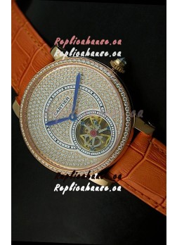 Ronde De Cartier Tourbillon Replica Watch Pink Gold Case - Brown Strap