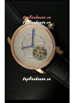 Ronde De Cartier Tourbillon Replica Watch Pink Gold Case - Black Strap