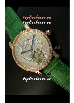 Ronde De Cartier Tourbillon Replica Watch Pink Gold Case - Green Strap
