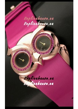 Chopard Animal World Ladies Owl Black Dial Watch in Pink Strap
