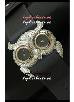 Chopard Animal World Ladies Owl Black Full Diamond Watch in Black Double Eyes Dial