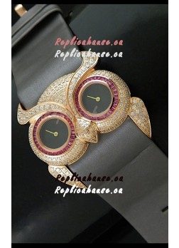 Chopard Animal World Ladies Owl Black Full Diamond Watch with Gold Plating