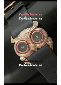 Chopard Animal World Ladies Owl Black Full Diamond Watch with Gold Plating