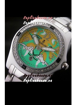 Corum Imitation Ceramics Japanese Replica Watch in Light Green & Yellow Dial
