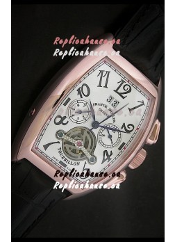 Franck Muller Tourbillon Japanese Replica Watch in Pink Rose Case 