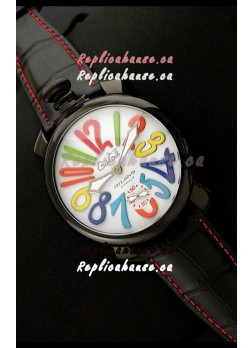 Gaga Milano Italy Japanese Replica PVD Watch in Black Leather Strap
