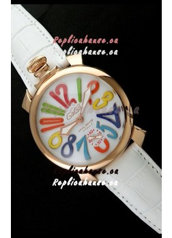 Gaga Milano Italy Japanese Replica Rose Gold Watch in White Dial
