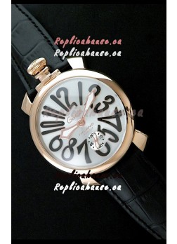 Gaga Milano Italy Japanese Replica Rose Gold Watch in Black Arabic Markers