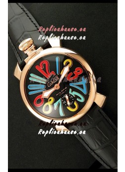 Gaga Milano Italy Japanese Replica Rose Gold Watch in Multi Colour Arabic Markers