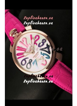 GaGa Milano Japanese Handwind Movement in Pink Strap - Pink Gold Casing