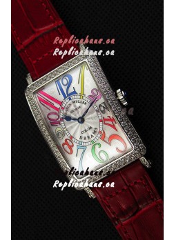 Franck Muller Long Island Color Dreams Ladies Swiss Replica Watch - Red Strap