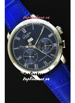 Glashuette Dual Sub Dial Japanese Replica Watch in Blue Dial