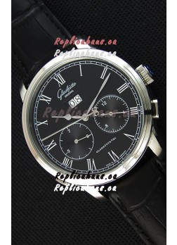 Glashuette Dual Sub Dial Japanese Replica Watch in Black Dial