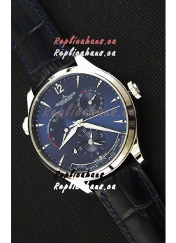 Jaeger LeCoultre Master Geographic Power Reserve Steel Case Steel Blue Dial Swiss Replica Watch 