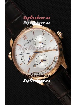 Jaeger LeCoultre Master Geographic Power Reserve Pink Gold Steel White Dial Swiss Replica Watch 