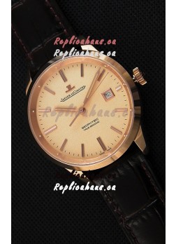 Jaeger LeCoultre Geophysic True Second Pink Gold Swiss Replica Watch Gold Dial 