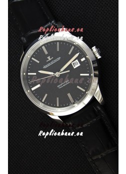 Jaeger LeCoultre Geophysic True Second Steel Case Watch Black Dial 