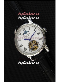 Patek Philippe Japanese MoonPhase Tourbillon Replica Watch White Dial