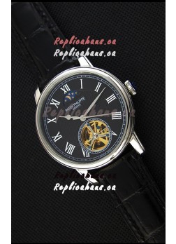 Patek Philippe Japanese MoonPhase Tourbillon Replica Watch Black Dial