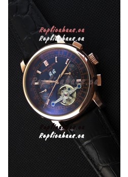 Patek Philippe Japanese Tourbillon Replica Watch in Pink Gold Case Black dial