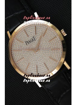 Piaget Altiplano G0A36128 Paved Diam Dial Swiss Quartz Replica Watch in Pink Gold Case
