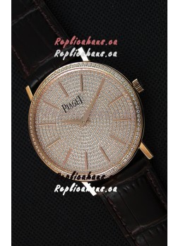 Piaget Altiplano G0A36128 Paved Diam Dial Swiss Quartz Replica Watch in Pink Gold Case