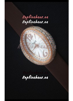 Piaget Limelight Magic Hour Swiss Quartz Watch Rose Gold in Brown Strap