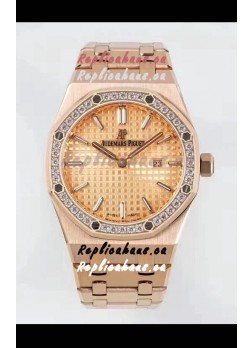 Audemars Piguet Royal Oak 33MM Rose Gold Casing Gold Dial 1:1 Mirror Replica Watch