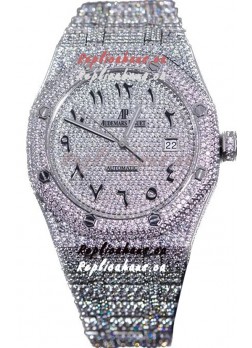 Audemars Piguet Royal Oak 15400 Iced Out Arabic Dial in Stainles Steel Casing Swiss Replica Watch