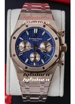 Audemars Piguet Royal Oak Chronograph Rose Gold Blue Dial Steel Strap Swiss Replica Watch