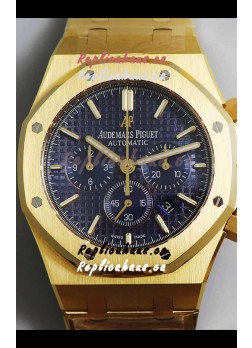 Audemars Piguet Royal Oak Chronograph Yellow Gold Blue Dial Steel Strap Swiss Replica Watch