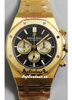 Audemars Piguet Royal Oak Chronograph Yellow Gold Black Dial Steel Strap Swiss Replica Watch