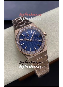 Audemars Piguet Royal Oak 33MM 904L Rose Gold Blue Dial 1:1 Mirror Replica Watch