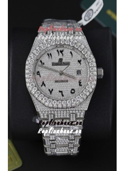 Audemars Piguet Royal Oak 15400 Iced Out Arabic Dial in Stainles Steel Casing Swiss Replica Watch