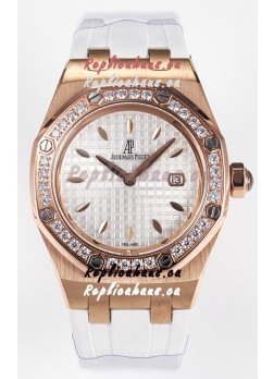 Audemars Piguet Royal Oak 33MM Rose Gold Quartz Rose Gold White Dial Swiss Replica Watch