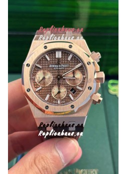 Audemars Piguet Royal Oak Chronograph Rose Gold Brown Dial Leather Strap Swiss Replica Watch