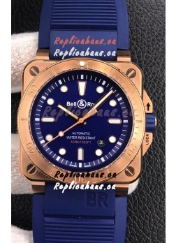 Bell & Ross BR03-92 Diver Rose Gold Blue Dial Swiss Replica Watch 1:1 Mirror Replica