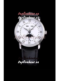 Blancpain "Villeret Quantième Complet" 904L Steel Swiss Watch in White Dial
