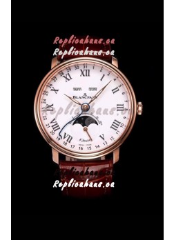 Blancpain "Villeret Quantième Complet" 904L Steel Rose Gold Watch in White Dial