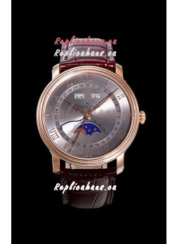 Blancpain "Villeret Quantième Complet" 904L Steel Rose Gold Watch in Grey Dial